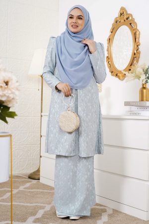 Baju Kurung Riau Lace Adiona - Greyish Blue