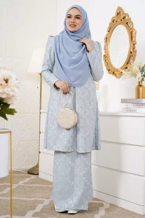 Baju Kurung Riau Lace Adiona - Greyish Blue