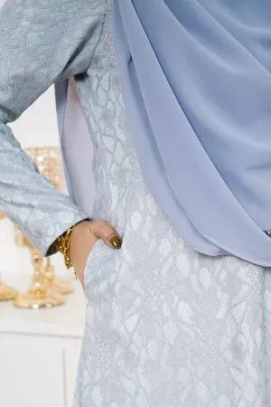 Baju Kurung Riau Lace Adiona - Greyish Blue