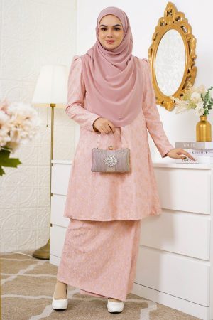 Baju Kurung Riau Lace Adiona - Pastel Pink