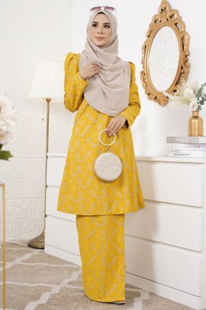 Baju Kurung Riau Lace Adiona - Yellow Sunkiss