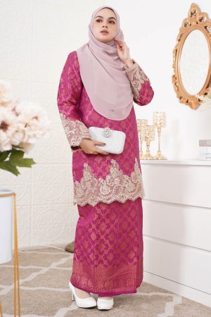 Baju Kurung Moden Lace Songket Ramadhani - Fuschia Pink