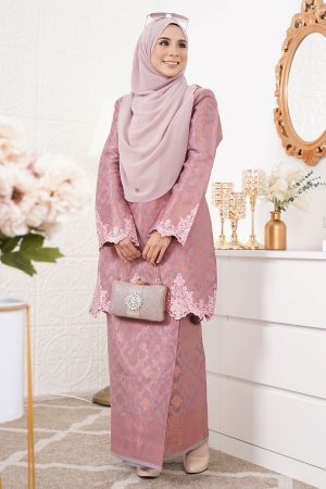 Baju Kurung Moden Lace Songket Ramadhani - Rose Gold