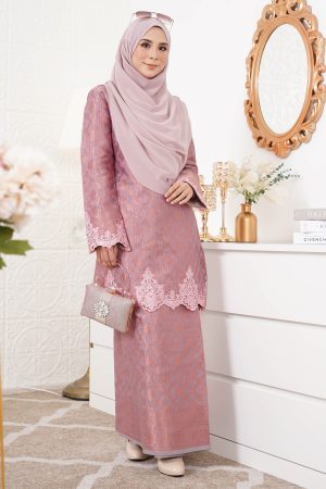 Baju Kurung Moden Lace Songket Ramadhani - Rose Gold