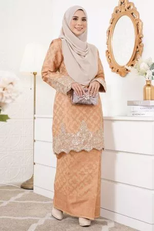 Baju Kurung Moden Lace Songket Ramadhani - Tawny Brown