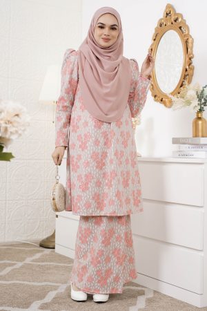 Baju Kurung Riau Lace Adiona - Coral Haze