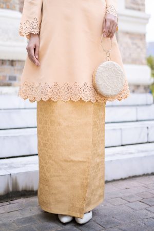 Baju Kurung Lasercut Songket Halina - Creamery Peach