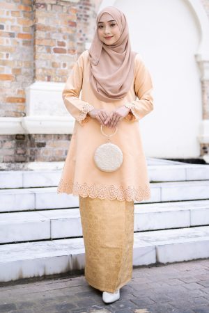 Baju Kurung Lasercut Songket Halina - Creamery Peach