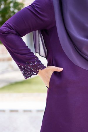 Baju Kurung Lasercut Songket Halina - Eggplant Purple