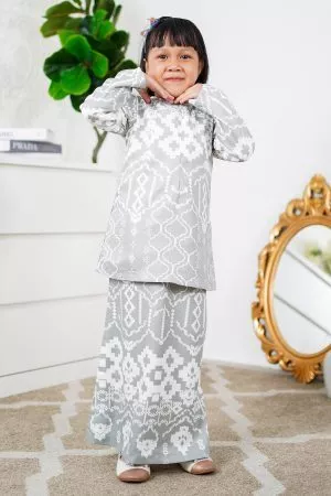 Baju Kurung Moden Anisha Kids - Powder Grey