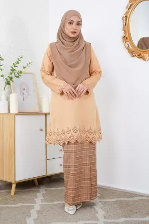 Baju Kurung Lasercut Andhani - Latte Brown