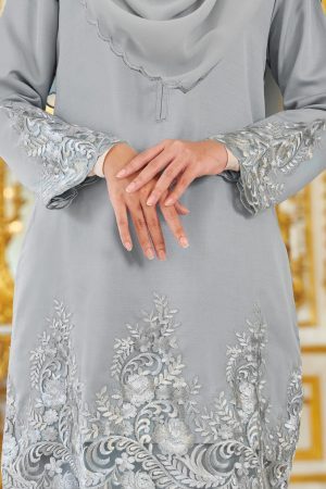 Baju Kurung Royal Lace Ayra - Pigeon Gray