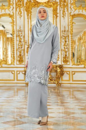 Baju Kurung Royal Lace Ayra - Pigeon Gray