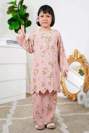 Baju Kurung Sulam Lahina Kids Laluna X MCC - Sandy Pink