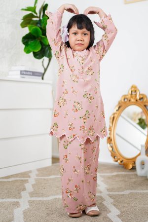 Baju Kurung Sulam Lahina Kids Laluna X MCC - Sandy Pink