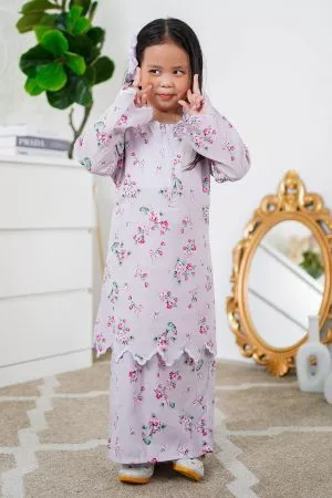 Baju Kurung Sulam Lahina Kids Laluna X MCC - Soft Lilac