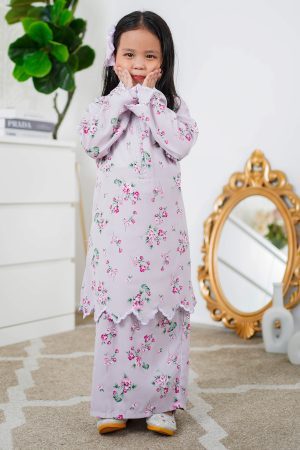 Baju Kurung Sulam Lahina Kids Laluna X MCC - Soft Lilac