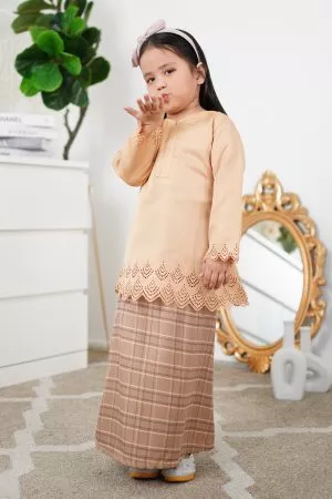Baju Kurung Lasercut Andhani Kids - Latte Brown