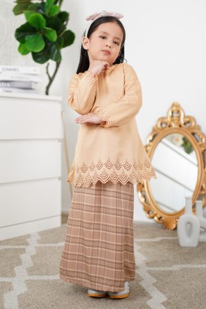 Baju Kurung Lasercut Andhani Kids - Latte Brown