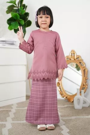 Baju Kurung Lasercut Andhani Kids - Orchid Pink