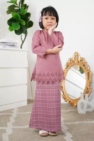 Baju Kurung Lasercut Andhani Kids - Orchid Pink