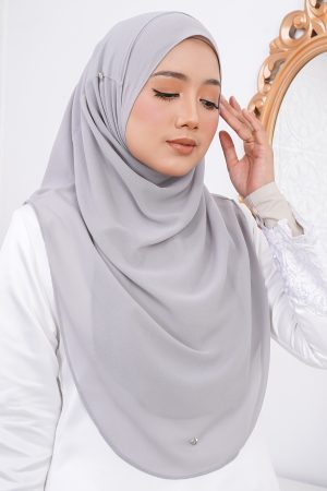 Tudung Instant Sarung Chiffon Velina L Valily X MCC - Light Grey