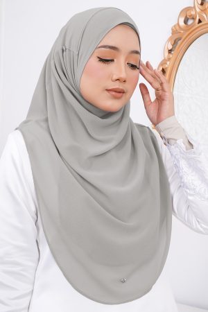 Tudung Instant Sarung Chiffon Velina L Valily X MCC – Pewter Grey