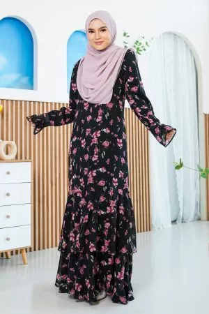 Dress Ruffle Innara - Orchid Black