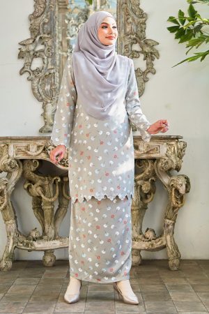 Baju Kurung Sulam Lirnia - Daisy Pewter