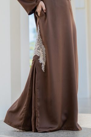 Abaya Lace Pleated Ramia - Hickory Brown
