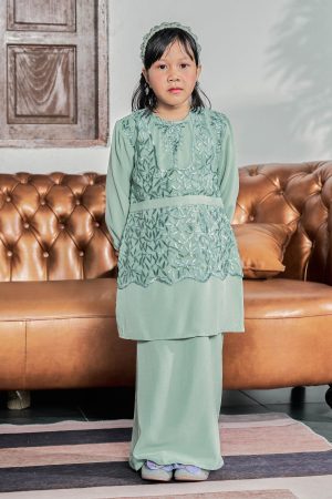 Baju Kurung Lace Arabella Kids – Fern Green