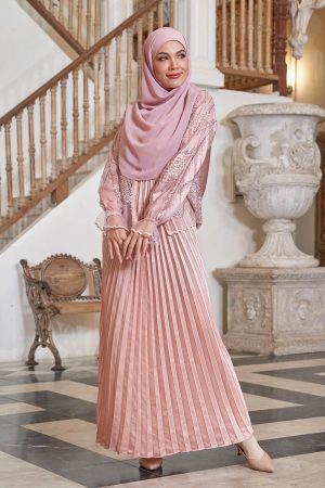 Dress Lace Pleated Rosalia - Pastel Pink