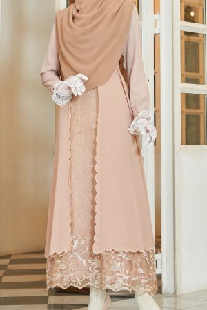 Dress Lace Sulam Rozana - Tan Latte
