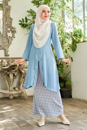 Baju Kebarung Printed Lani - Carolina Blue