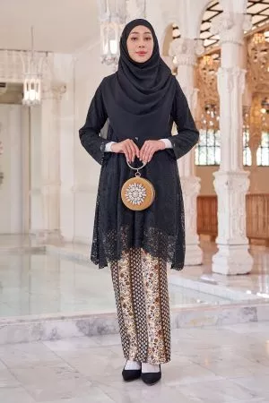Baju Kurung Batik Lace Alexa - Arwa Charcoal