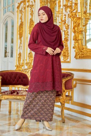 Baju Kurung Batik Lace Alexa - Arwa Maroon