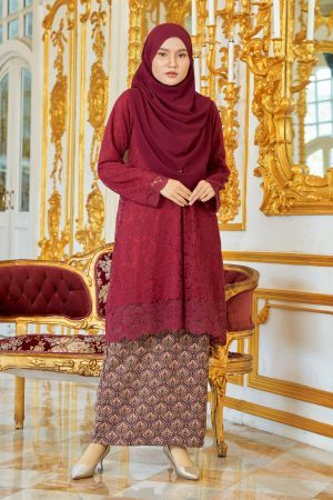 Baju Kurung Batik Lace Alexa - Arwa Maroon