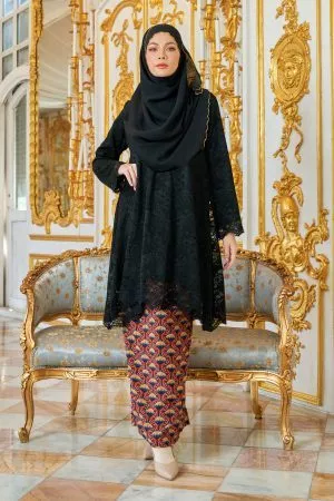 Baju Kurung Batik Lace Alexa - Kuntum Black