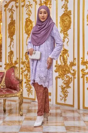 Baju Kurung Batik Lace Alexa - Kuntum Lavendar