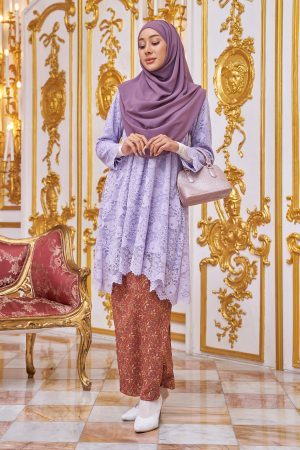 Baju Kurung Batik Lace Alexa - Kuntum Lavendar