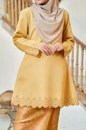 Baju Kurung Songket Lasercut Halina - Butterscotch