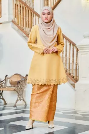 Baju Kurung Songket Lasercut Halina - Butterscotch