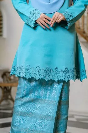 Baju Kurung Songket Lasercut Halina - Carolina Blue