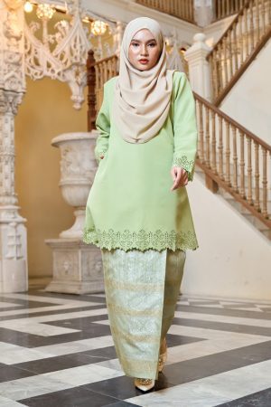 Baju Kurung Songket Lasercut Halina - Green Pear