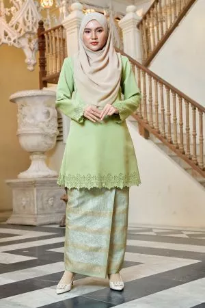 Baju Kurung Songket Lasercut Halina - Green Pear