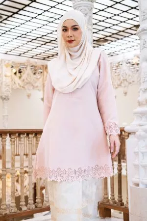 Baju Kurung Songket Lasercut Halina - Ivory Nude