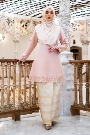 Baju Kurung Songket Lasercut Halina - Ivory Nude