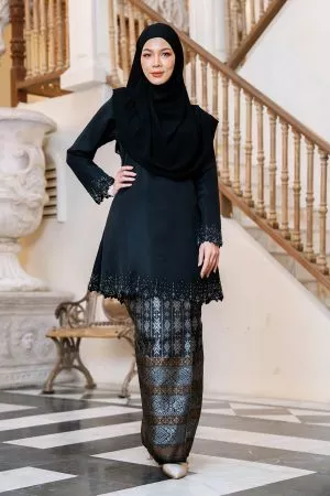 Baju Kurung Songket Lasercut Halina - Jade Black