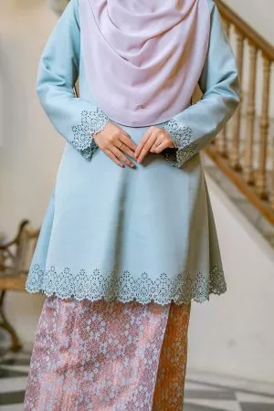 Baju Kurung Songket Lasercut Halina - Metal Grey