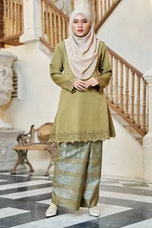 Baju Kurung Songket Lasercut Halina - Pickle Green